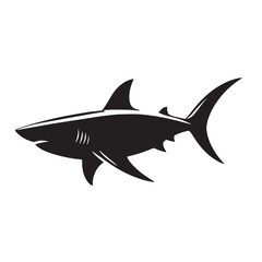 Black Color Shark Silhouette Vector Illustration, Solid White Background