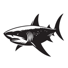 Black Color Shark Silhouette Vector Illustration, Solid White Background