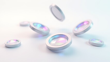Circular Iridescent Object Floating On White Surface