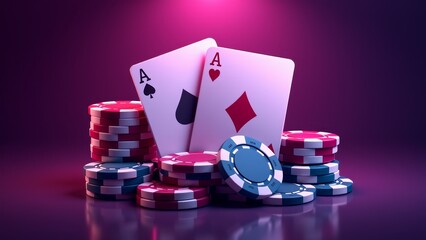 Aces Pair With Poker Chips Stack