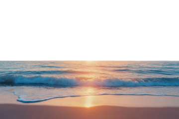 Serene Sunset Embracing The Tranquil Ocean Waves Gently Washing Ashore On A Peaceful Beach With Warm Golden Light Isolated on Transparent Background