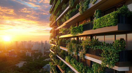Eco-Friendly High-Rise Balcony Garden at Sunrise