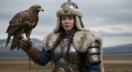 A Mongolian Warrior Woman with her Eagle