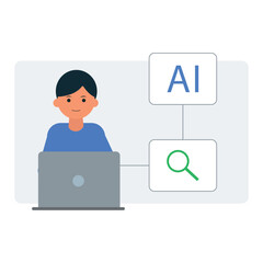 Man Working on AI Search with a Laptop