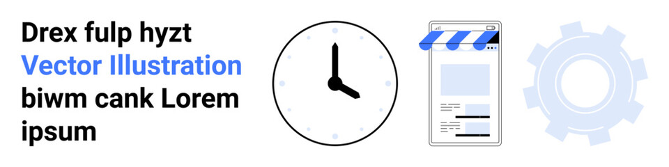 Clock for time, digital storefront for e-commerce, and gear for technology. Ideal for scheduling, workflow, e-commerce, productivity, optimization, strategy simple landing page