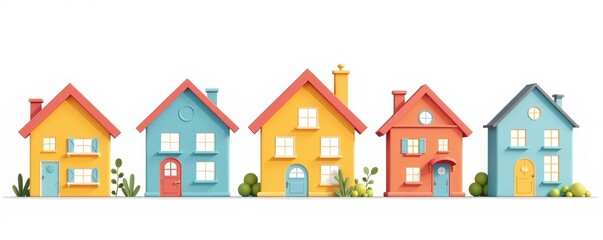 Collection of colorful house icons isolated on white background, property, vector