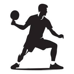 Determined Table Tennis Player silhouette, lunging for a tricky shot - Table Tennis Player illustration - Minimalist Table Tennis Player vector - Quick reactions

