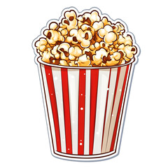 Delicious Buttery Popcorn in Classic Red Striped Box isolated on transparent
