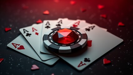 Obraz premium Four Aces With Casino Chip Close-Up