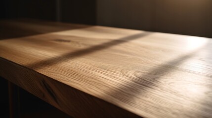 Fototapeta premium Elegant wooden surface with soft sunlight shadows.
