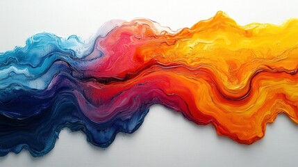 Abstract fluid art, vibrant colors blend in wave-like patterns