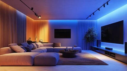 Modern Home Theater Room Design with Ambient Lighting