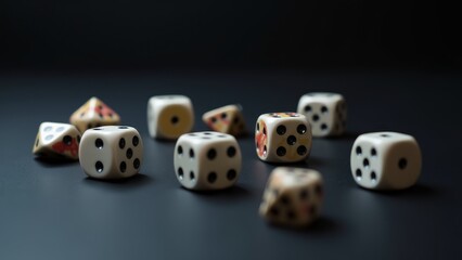 Collection Of White Dices On Dark Surface