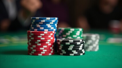 Naklejka premium Stacks Of Poker Chips On Table