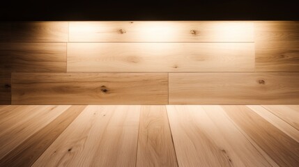 Modern wooden interior with soft lighting.