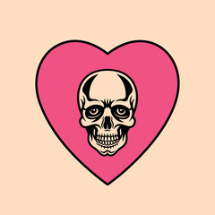 Pink heart with a skull in the middle, blending love and gothic aesthetics. Perfect for tattoos, stickers, and trendy vector illustrations with a spooky yet romantic vibe