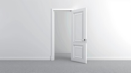 Modern Office Interior with Glass Door, White Wall Mockup, Grey Carpet Floor, and Wooden Paneling