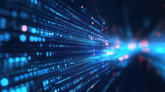 Blue digital speed tunnel lights, abstract tech background. illustration