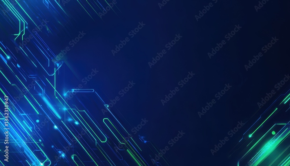 Aufkleber Abstract Blue And Green Circuit Board Background With Glowing Lines