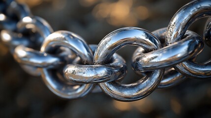 Close-up of a lustrous, metallic chain, showcasing intricate links and a reflective surface