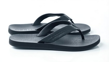 Single black flip-flop isolated on white background, single, plastic, studio