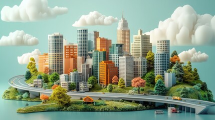 Fototapeta premium Urban Oasis: A Miniature Metropolis on an Island Paradise