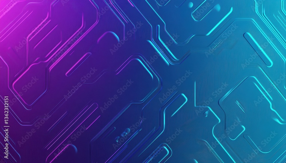 Poster abstract circuit board pattern with glowing neon blue and purple lines