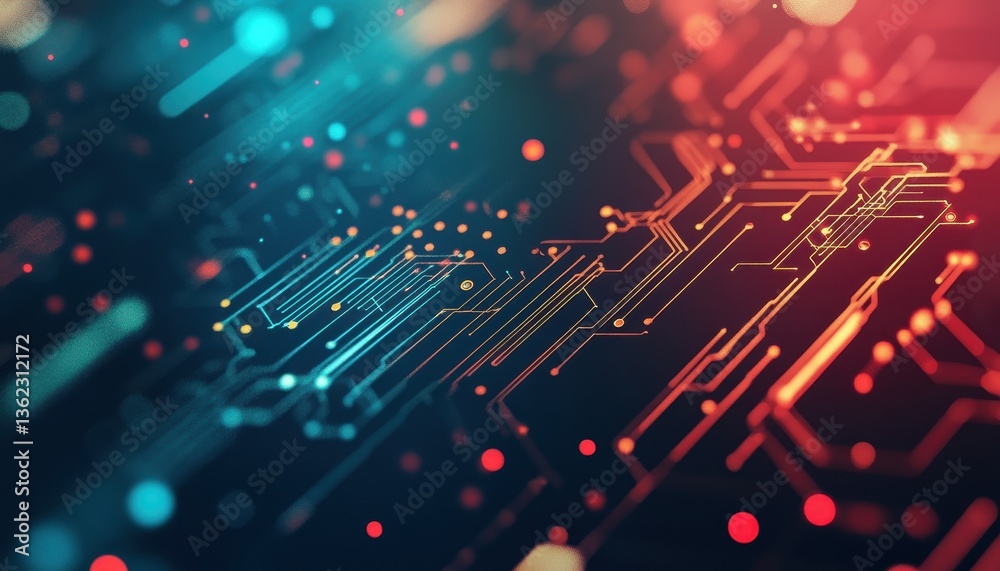 Poster Abstract Circuit Board with Glowing Lines and Particles