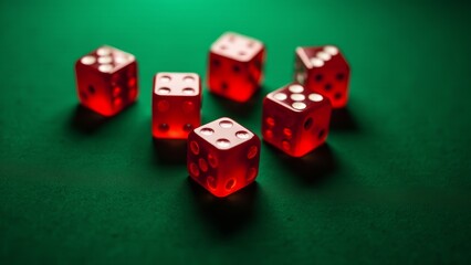 Red Dice On Green Felt Surface
