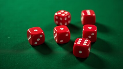 Red Dice On Green Surface