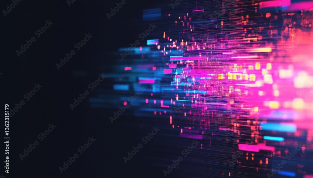 Aufkleber abstract digital data stream background with neon pink blue and orange glowing lines