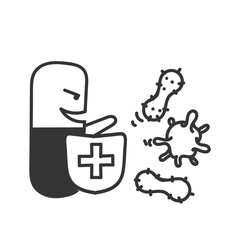 doodle capsule medicine character fighting against virus bacteria