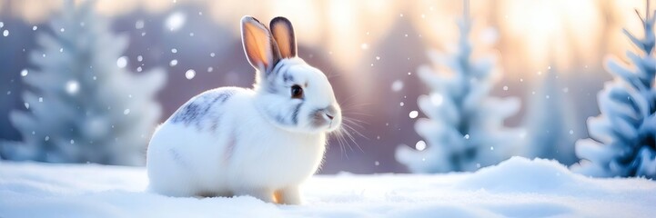 Fototapeta premium Bunny in Winter Wonderland, Cute Rabbit, Snowy Forest Scene