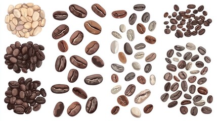 Obraz premium Set of Coffee Beans Cut Out, Isolated White Background