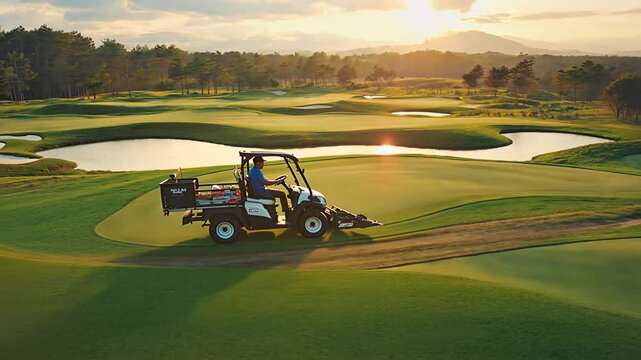 Worker taking care of the golf course.
