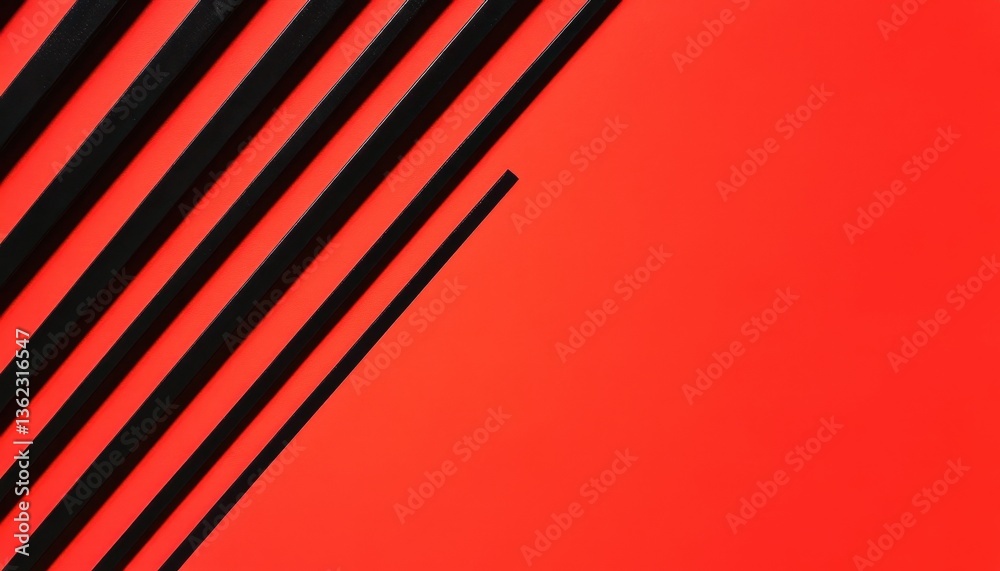Poster Abstract Geometric Design with Black Lines on Red Background