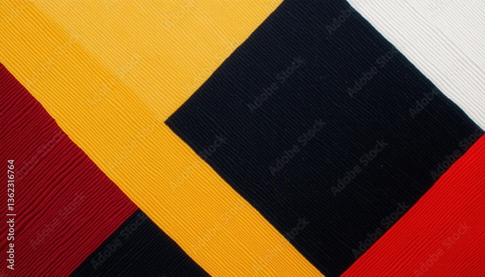 Poster Abstract Geometric Fabric Texture with Red Yellow Black and White Blocks