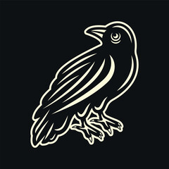 Crow tattoo vector illustration in light style on dark background. Perfect for gothic, occult, and mystical designs
