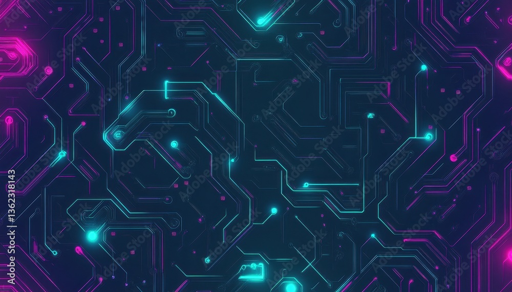 Aufkleber abstract glowing circuit pattern background with pink and blue neon lines