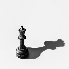 Black queen chess piece casts a shadow