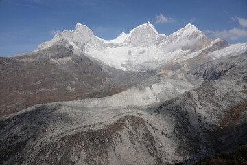 Panoramic View of Pisco Mountain with Glacier and Glacial Lake, Cordillera Blanca, Peru