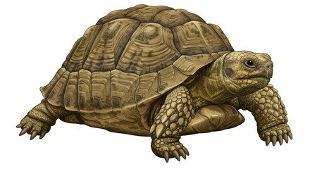 Obraz premium A Calm Domestic Tortoise Displaying a Richly Textured Shell in Natural Earthy Tones of Brown and Olive Green
