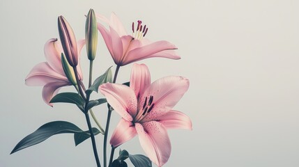 Obraz premium Blooming Lilies with Buds, Isolated Clean White Background