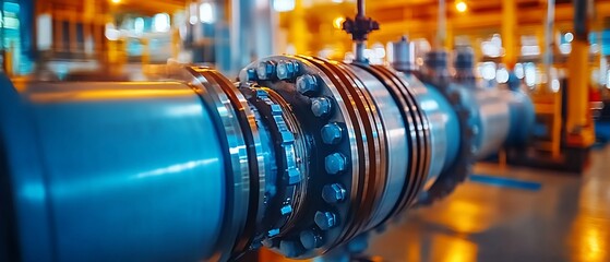 Obraz premium Close-up of industrial pipeline flange connection