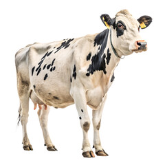 black and white holstein cow isolated on transparent background png, realistic dairy cow standing
