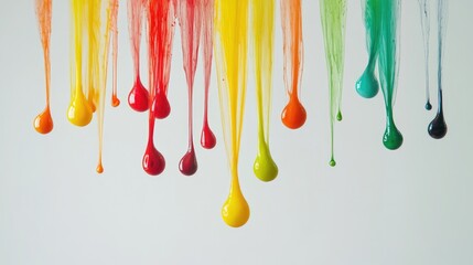 Colorful Drops of Dripping Paint in Vibrant Hues Creating a Dynamic Abstract Background