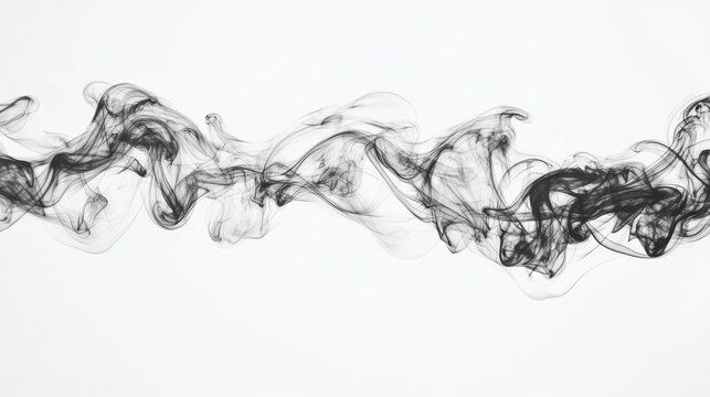 Abstract Black Smoke Flowing Elegantly Across a Soft White Background in Creative Artistic Form