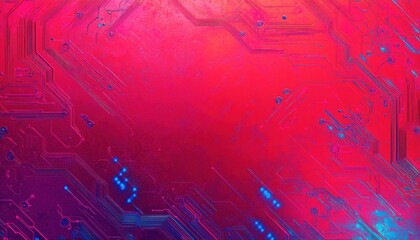 Abstract Pink and Red Geometric Background with Glowing Lines and Blue Dots