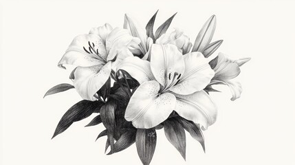 Elegant fine line drawing of a lily bouquet symbolizing purity and grace