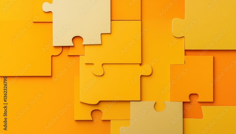 Poster abstract puzzle pieces interlocking on orange background